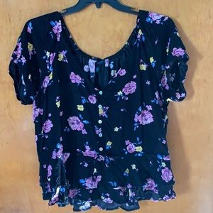 Black Floral Tie Top